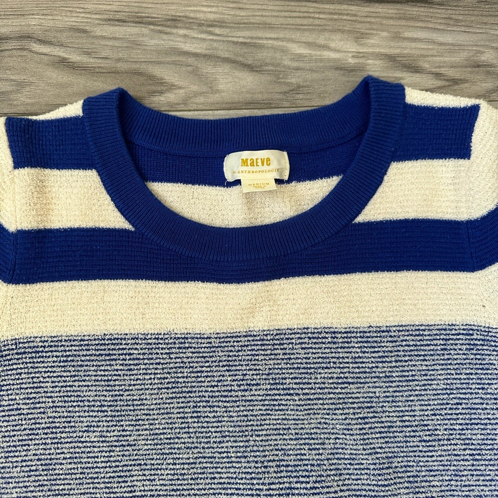 Anthropologie Maeve Paulina Striped Knit Crewneck Sweater in Blue Size Medium - Picture 6 of 9